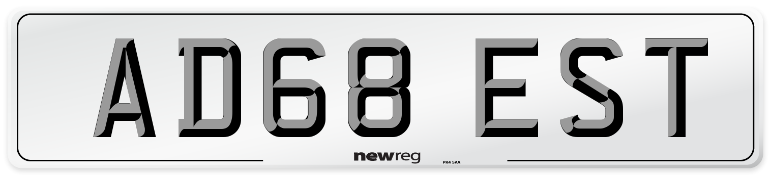 AD68 EST Number Plate from New Reg